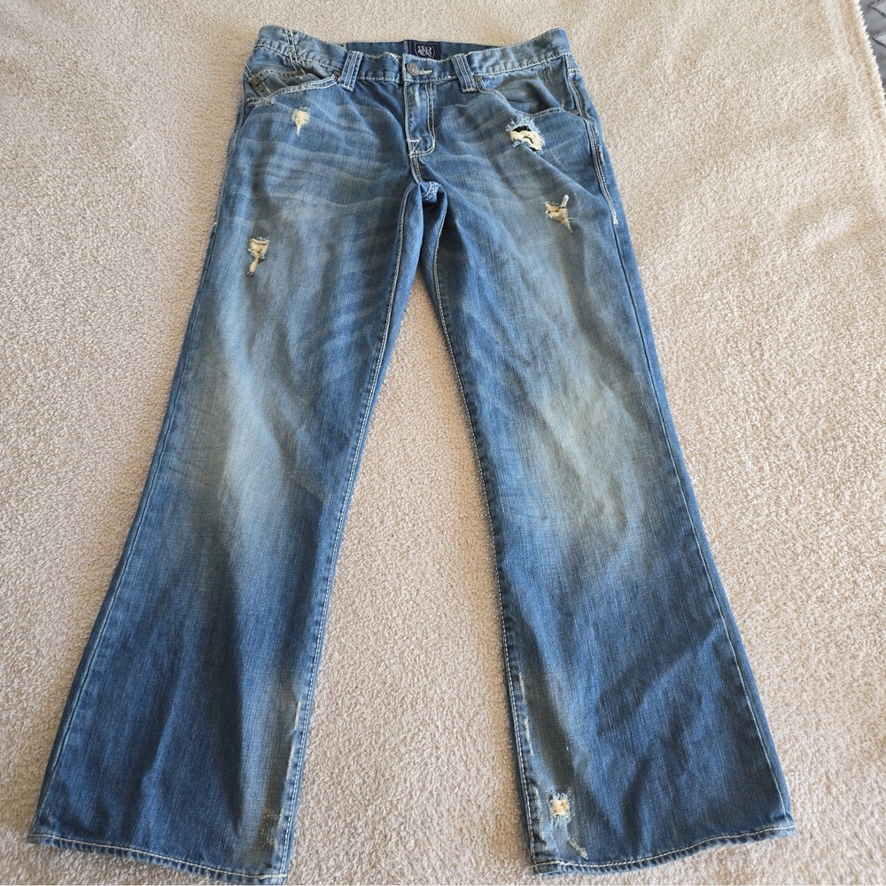 Rock & Republic Henlee Men's Bootcut Denim Jeans Distressed Embroidered 38 X 30